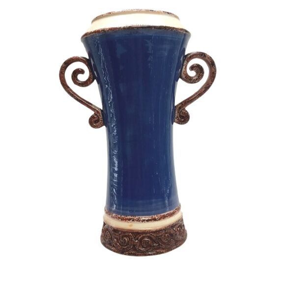 Blue Yellow Fruit Vase 11" Charleston Style Handcrafted Decor - Picture 4 of 12